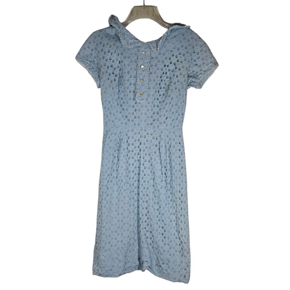 Vintage 50's Dauphine by L'Aiglon Blue Eyelet Dress Cottagecore sz 4 *flaws*